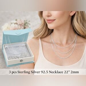 Italy Sterling Silver Necklace 22” 2mm 3pcs